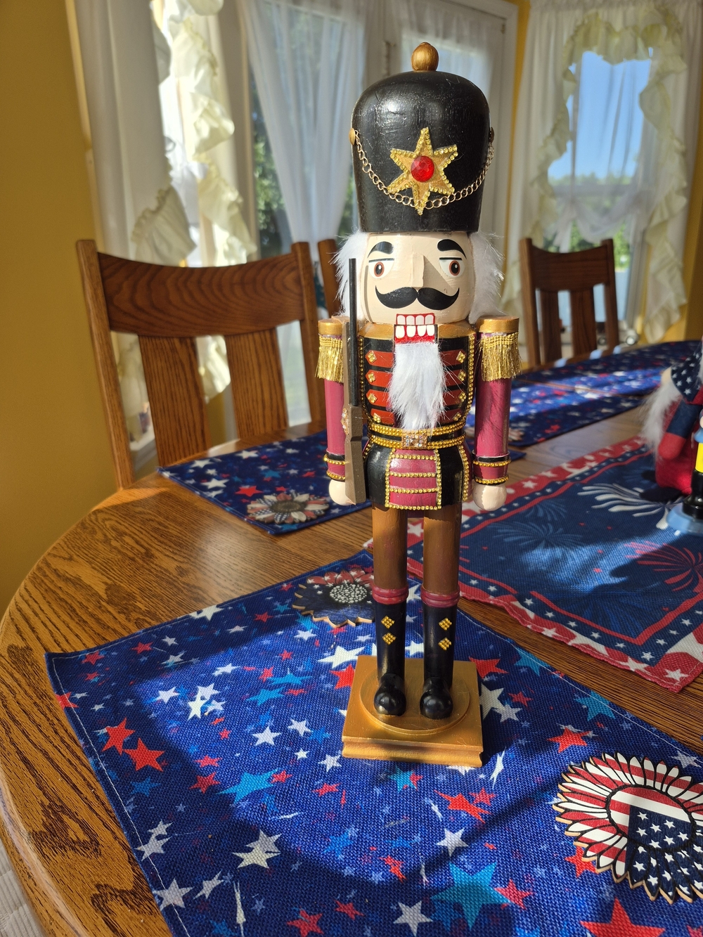 Wooden Nutcracker Soldier Figurine - Black & Burgundy
